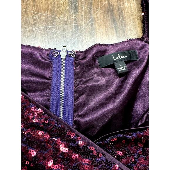 LULUS Half Blouse Top,Sequins.Bishop Sleeve, Zipper BackPurple,Fairy,Goth - Picture 7 of 12